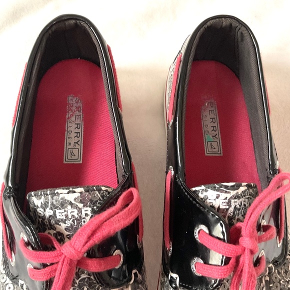 Black White Red Sperry Biscayne Sequined Loafer Lace Up Boat Shoes Size 8M - Picture 5 of 15
